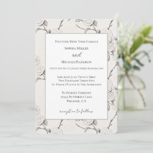 Invitación Boda elegante de flores de otoño crema negro