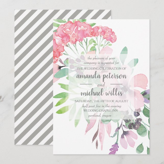 Invitación Boda elegante de flores primaverales (Anverso / Reverso)