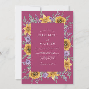 Invitación Boda elegante de flores silvestres magenta y amari
