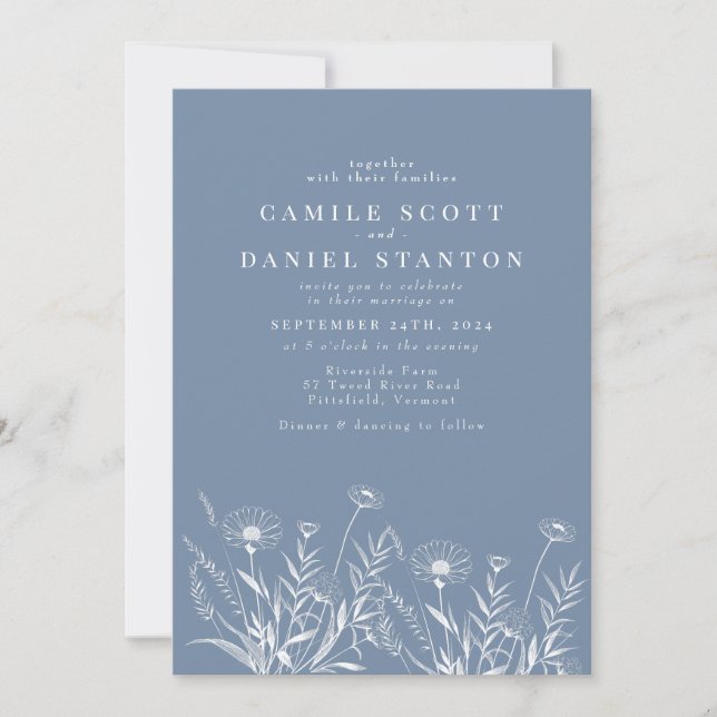 Invitación Boda elegante de flores silvestres vincapervinca (Anverso)