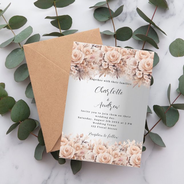 Invitación Boda elegante de florines de oro rosa de plata (Subido por el creador)