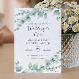 Invitación Boda elegante de follaje verde acuarela