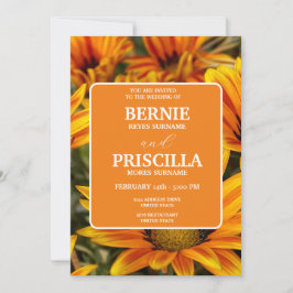 Invitación Boda elegante de girasol y tipografía blanca