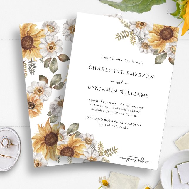 Invitación Boda Elegante de Girasoles (Fall Sunflower Elegant Watercolor Floral Wedding Invitation by Painted Paperie
)