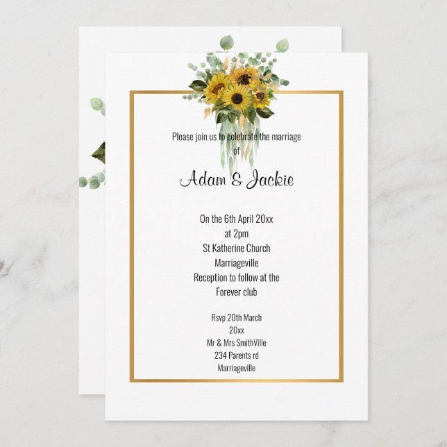 INVITACIÓN BODA ELEGANTE DE GOLD TRIM EUCALYPTUS (Anverso / Reverso)