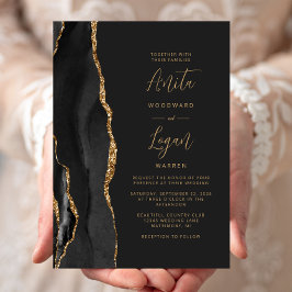 Invitación Boda elegante de guiones dorados del Black Agate