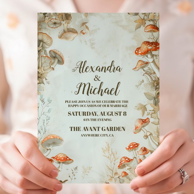 Invitación Boda elegante de helecho de hongo del bosque (Subido por el creador)
