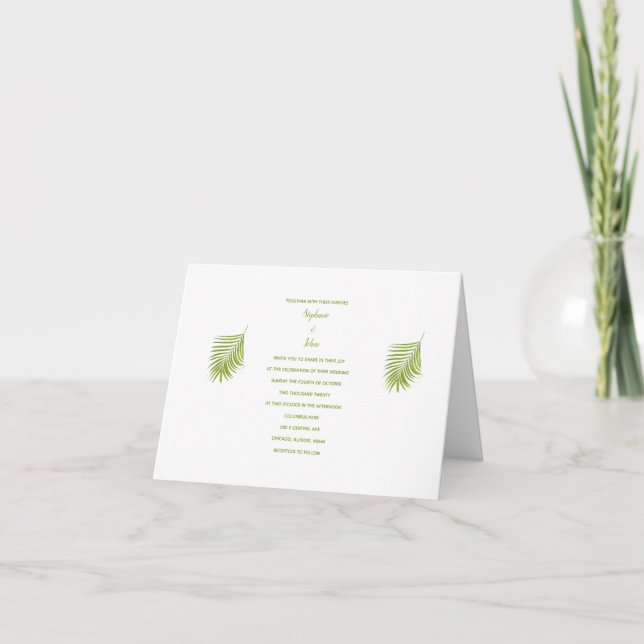 Invitación Boda elegante de hojas de palmera tropical verde b (Anverso)