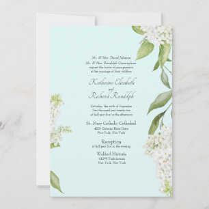Invitación Boda elegante de hortensias blancas con espuma de