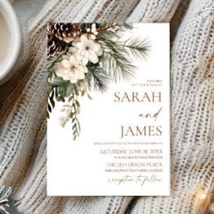 Invitación Boda elegante de invierno con flores y pinos