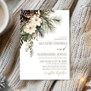 Invitación Boda elegante de invierno con flores y pinos