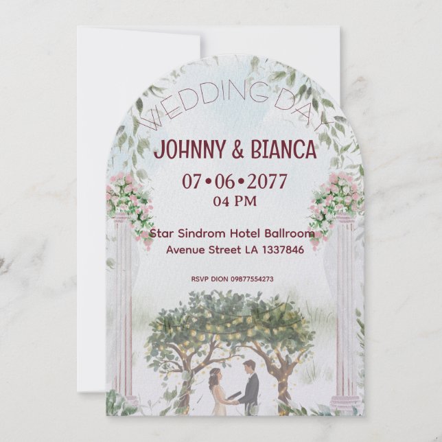 Invitación Boda elegante de jardín con acuarela (Anverso)