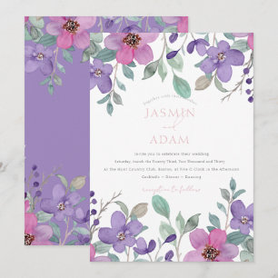 Invitación Boda elegante de jardín de flores silvestres púrpu