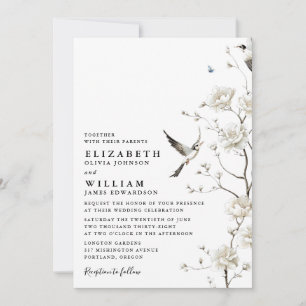 Invitación Boda elegante de jardín floral de chinoiserie blan