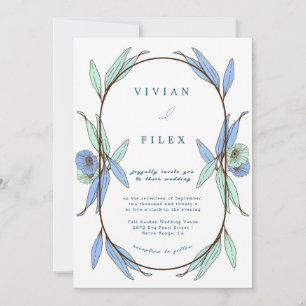 Invitación Boda elegante de la cápsula floral azul