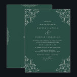 Invitación Boda elegante de la cosecha verde esmeralda<br><div class="desc">Invitaciones a la Boda Verde Esmeralda: Esta invitación a la boda de lujo es elegante y elegante. Presenta unas esquinas antiguas ornamentadas sobre un fondo verde esmeralda con caligrafía vintage. Las iniciales y la fecha del boda están en la parte posterior. ¡Es perfecto para un boda elegante y elegante o...</div>