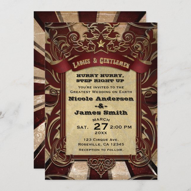 Invitación Boda elegante de la época del espectáculo del Fest (Anverso / Reverso)