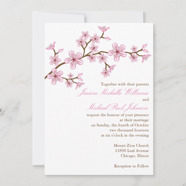 Invitación Boda elegante de la flor de cerezo (Anverso)