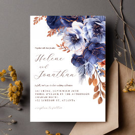 Invitación Boda elegante de la floral floral azul de la Marin