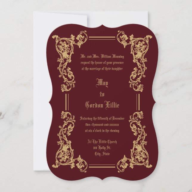 Invitación Boda elegante de la frontera floral de la era vict (Anverso)