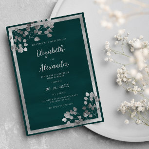 Invitación Boda elegante de la hoja de eucalipto de plata ver
