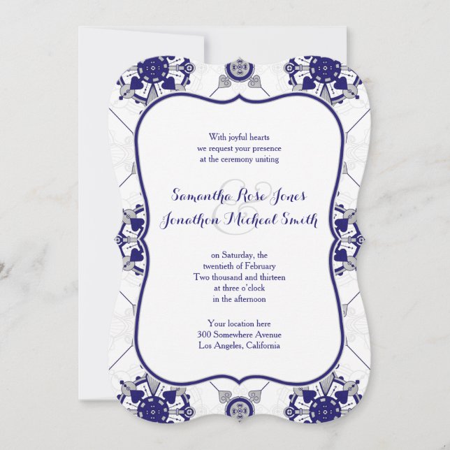Invitación Boda elegante de la impresión del medallón de la (Anverso)