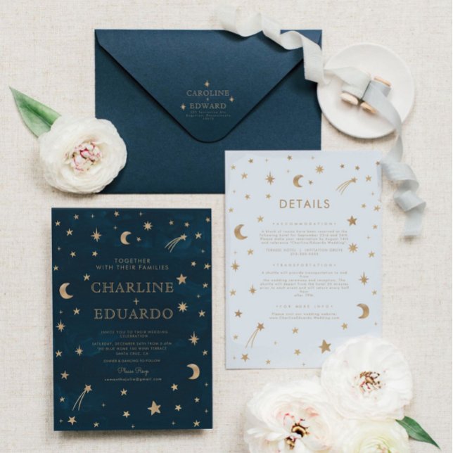 Invitación Boda elegante de la Luna de las Estrellas Celestes (Subido por el creador)