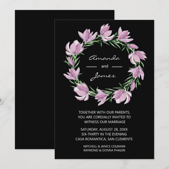 Invitación Boda elegante de la Magnolia Wreath (Anverso / Reverso)