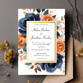 Invitación Boda elegante de la Marina Blue Terracotta