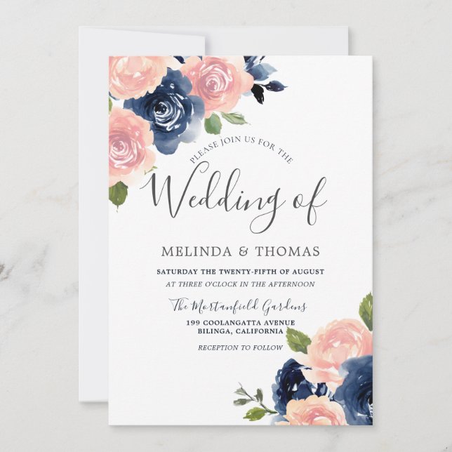 Invitación Boda elegante de la Marina Botánica y las Flores R (Anverso)