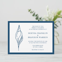 Invitación Boda elegante de la Marina Náutica Blue Seashell B