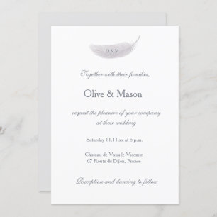Invitación Boda elegante de la piel de ángel gris blanco mono