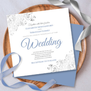 Invitación Boda elegante de la Plaza Blanca y Azul