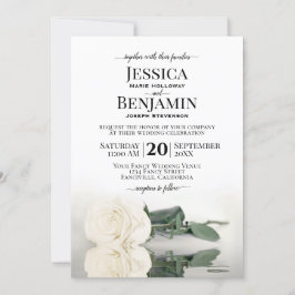 Invitación Boda elegante de la Rosa Blanca de Estela Larga