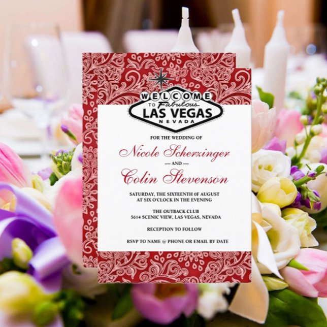 Invitación Boda elegante de Las Vegas blanco negro rojo Damas (Subido por el creador)