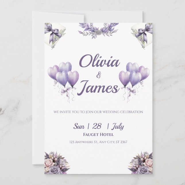 Invitación Boda elegante de lavanda (Anverso)