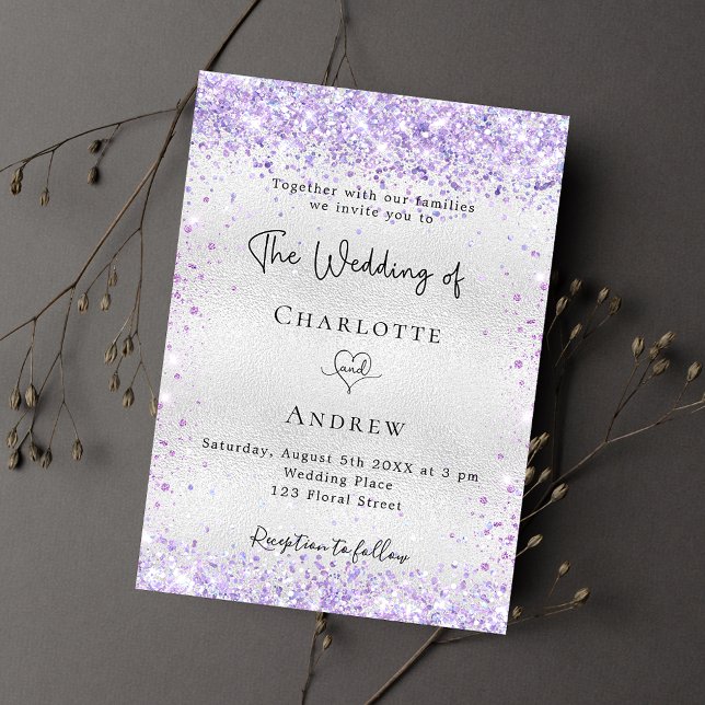 Invitación Boda elegante de lavanda plateada (Subido por el creador)