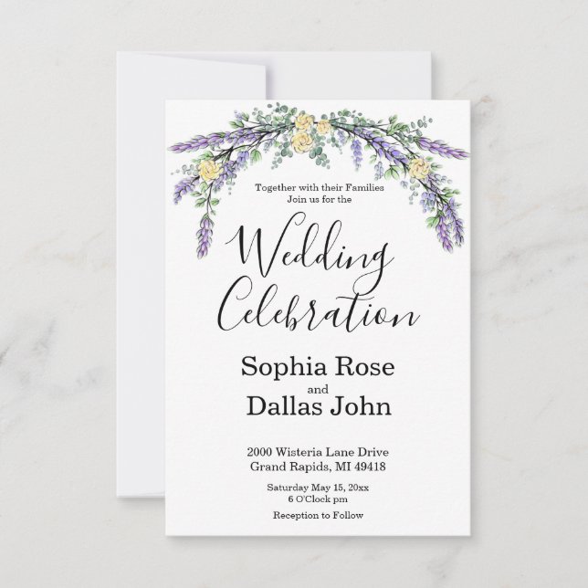 Invitación Boda elegante de Lavanda rosa amarillo Eucaliptus (Anverso)