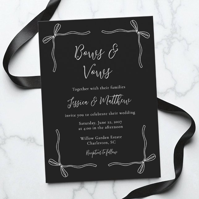 Invitación Boda Elegante de Lazo en Blanco y Negro Minimalist (Minimalist Black and White Elegant Bow Wedding Invitation)