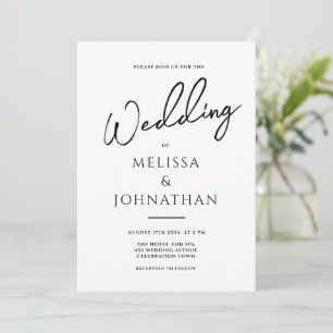 Invitación Boda elegante de limpieza blanca con escritura min