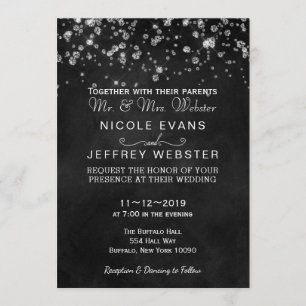 Invitación Boda elegante de los diamantes negros rústicos de