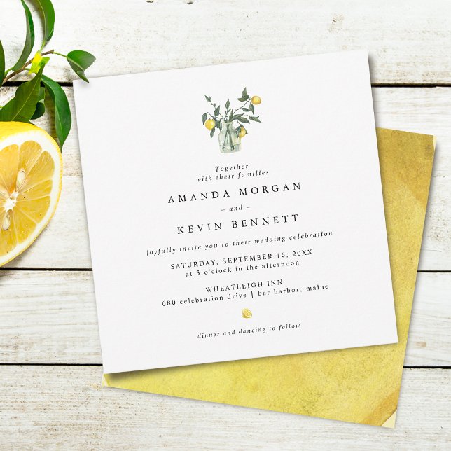 Invitación Boda elegante de los Lemones Amarillos (Elegant Lemons In Jar Wedding Invitation)