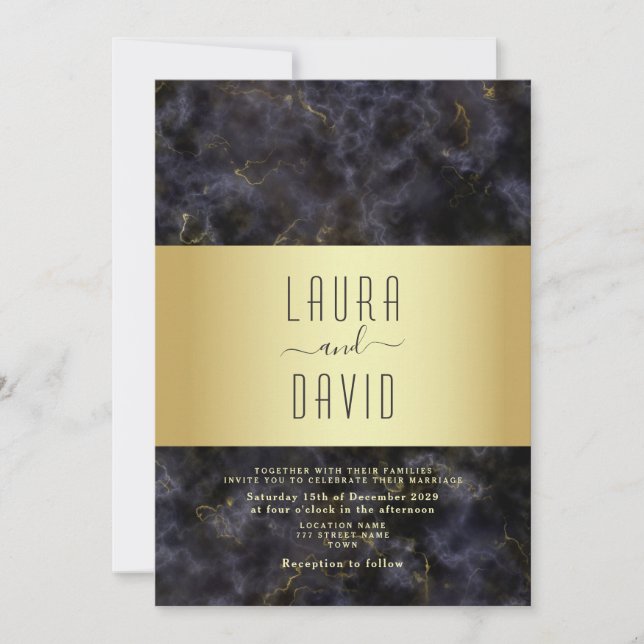Invitación Boda elegante de lujo negro y oro (Anverso)