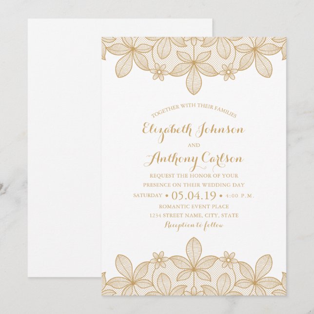 Invitación Boda elegante de lujo rustica dorada (Anverso / Reverso)