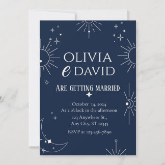 Invitación Boda elegante de Luna y Estrellas