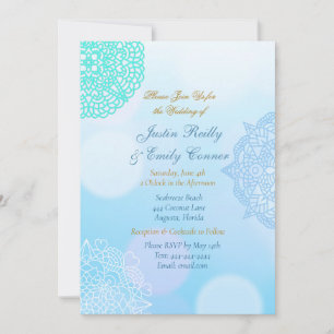 Invitación Boda elegante de Mandala azul, Verde azulada y bla