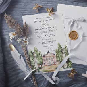 Invitación Boda elegante de mansión inglesa en acuarela vinta