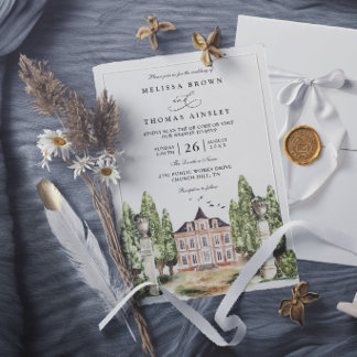 Invitación Boda elegante de mansión inglesa en acuarela vinta