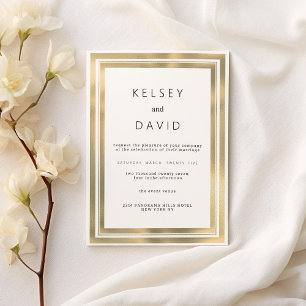 Invitación Boda elegante de marco geométrico dorado Glam blan
