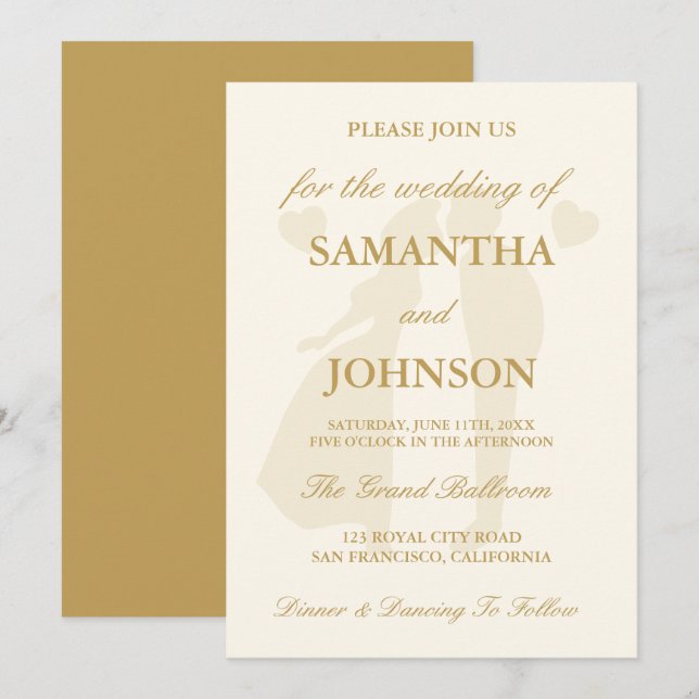 Invitación Boda elegante de marfil vintage (Anverso / Reverso)